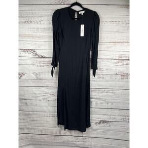LBLC The Label Dress Womens Small Black Cutout Back Puff Sleeve Maxi Side Slit